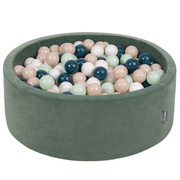 KiddyMoon Soft Ball Pit Round 7cm /  2.75In for Kids, Foam Velvet Ball Pool Baby Playballs, Made In The EU, Forest Green: Dark Turquoise/ Pastel Beige/ White/ Mint