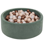 KiddyMoon Soft Ball Pit Round 7cm /  2.75In for Kids, Foam Velvet Ball Pool Baby Playballs, Made In The EU, Forest Green: Pastel Beige/ Copper/ Pearl 