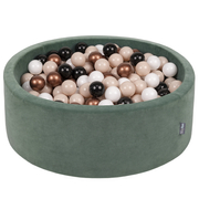 KiddyMoon Soft Ball Pit Round 7cm /  2.75In for Kids, Foam Velvet Ball Pool Baby Playballs, Made In The EU, Forest Green: Pastel Beige/ Copper/ White/ Black