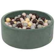 KiddyMoon Soft Ball Pit Round 7cm /  2.75In for Kids, Foam Velvet Ball Pool Baby Playballs, Made In The EU, Forest Green: Pastel Beige/ Greengrey/ Pastel Yellow/ Brown