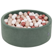 KiddyMoon Soft Ball Pit Round 7cm /  2.75In for Kids, Foam Velvet Ball Pool Baby Playballs, Made In The EU, Forest Green: Pastel Beige/ Salmon Pink/ White