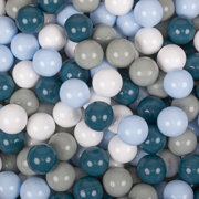 KiddyMoon Soft Ball Pit Round 7cm /  2.75In for Kids, Foam Velvet Ball Pool Baby Playballs, Made In The EU, Grey Mountains: Dark Turquoise/ Greengrey/ Pastel Blue/ White