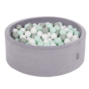 KiddyMoon Soft Ball Pit Round 7cm /  2.75In for Kids, Foam Velvet Ball Pool Baby Playballs, Made In The EU, Grey Mountains: White/ Mint/ Greengrey