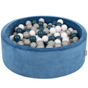 KiddyMoon Soft Ball Pit Round 7cm /  2.75In for Kids, Foam Velvet Ball Pool Baby Playballs, Made In The EU, Lagoon Turquoise: Dark Turquoise/ Greengrey/ White