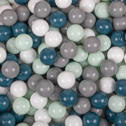 KiddyMoon Soft Ball Pit Round 7cm /  2.75In for Kids, Foam Velvet Ball Pool Baby Playballs, Made In The EU, Lagoon Turquoise: Dark Turquoise/ Grey/ White/ Mint
