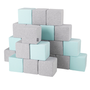 KiddyMoon Soft Foam Cubes Building Blocks 14cm for Children Multifunctional Foam Construction Montessori Toy for Babies, Certified Made in The EU, Cubes: Light Grey-Mint