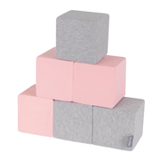 KiddyMoon Soft Foam Cubes Building Blocks 14cm for Children Multifunctional Foam Construction Montessori Toy for Babies, Certified Made in The EU, Cubes: Light Grey-Pink