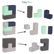 KiddyMoon Soft Foam Cubes Building Blocks 14cm for Children Multifunctional Foam Construction Montessori Toy for Babies, Certified Made in The EU, Dark Blue: Light Grey-Dark Grey-Dark Blue-Mint