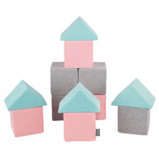 KiddyMoon Soft Foam Cubes Building Blocks 14cm for Children Multifunctional Foam Construction Montessori Toy for Babies, Certified Made in The EU, Mix: Light Grey-Pink-Mint