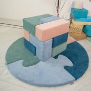 KiddyMoon Soft Foam Cubes with Velvet Cover Building Blocks for Children , Laguna Blue-Forest Green-Desert Pink-Ice Blue