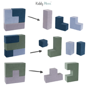 KiddyMoon Soft Foam Cubes with Velvet Cover Building Blocks for Children , Laguna Blue-Forest Green-Ice Blue-Grey Mountains