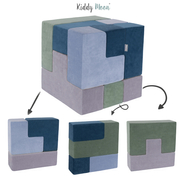 KiddyMoon Soft Foam Cubes with Velvet Cover Building Blocks for Children , Laguna Blue-Forest Green-Ice Blue-Grey Mountains