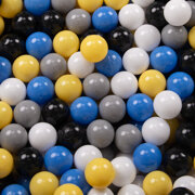 KiddyMoon Soft Plastic Play Balls 6cm /  2.36 Multi Colour Made in EU, Black/ White/ Grey/ Blue/ Yellow