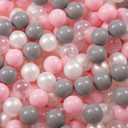 KiddyMoon Soft Plastic Play Balls 6cm /  2.36 Multi Colour Made in EU, Pearl/ Grey/ Transparent/ Light Pink