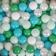 KiddyMoon Soft Plastic Play Balls 6cm /  2.36 Multi Colour Made in EU, Turquoise/ White/ Pearl/ Green/ Mint