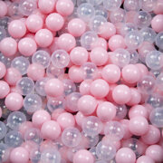 KiddyMoon Soft Plastic Play Balls ∅ 6cm / 2.36 Multi Colour Made in EU, powder pink-transparent, 1200 Balls/6cm-2.36in