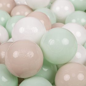 KiddyMoon Soft Plastic Play Balls 7cm/ 2.75in Multi-colour Certified Made in EU, Pastel Beige/ White/ Mint