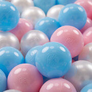 KiddyMoon Soft Plastic Play Balls ∅ 7cm/2.75in Multi-colour Made in EU, baby blue/light pink/pearl, 100 Balls/7cm-2.75in