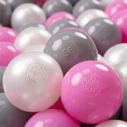 KiddyMoon Soft Plastic Play Balls ∅ 7cm/2.75in Multi-colour Made in EU, pearl-gray-pink, 100 Balls/7cm-2.75in