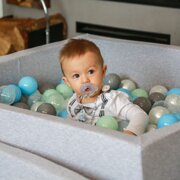 KiddyMoon Soft Plastic Play Balls ∅ 7cm/2.75in Multi-colour Made in EU, pearl-gray-transparent-babyblue-mint, 100 Balls/7cm-2.75in