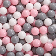 KiddyMoon Soft Plastic Play Balls ∅ 7cm/2.75in Multi-colour Made in EU, white-grey-powder pink, 100 Balls/7cm-2.75in