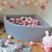 KiddyMoon Soft Plastic Play Balls ∅ 7cm/2.75in Multi-colour Made in EU, white-grey-powder pink, 200 Balls/7cm-2.75in