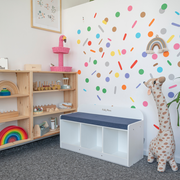 KiddyMoon Storage Bench for Kids with Foam Children Multifunctional Toy Furniture Sitting Playroom, White/ Dark Blue
