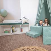 KiddyMoon Storage Bench for Kids with Foam Children Multifunctional Toy Furniture Sitting Playroom, White/ Dark Blue