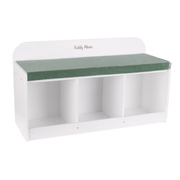 KiddyMoon Storage Bench for Kids with Foam Children Multifunctional Toy Furniture Sitting Playroom, White/  Forest Green