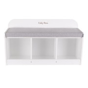KiddyMoon Storage Bench for Kids with Foam Children Multifunctional Toy Furniture Sitting Playroom, White/ Light Grey