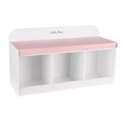 KiddyMoon Storage Bench for Kids with Foam Children Multifunctional Toy Furniture Sitting Playroom, White/ Pink