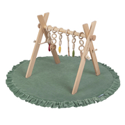 KiddyMoon Wooden Baby Gym for Newborns with Play Mat BT-001, Natural With Forest Green Play Mat