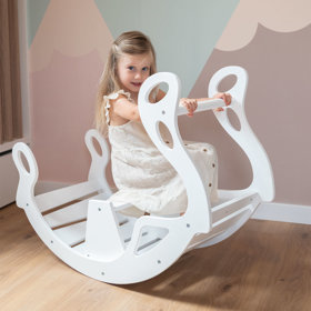KiddyMoon Wooden Rocker for Kids Multifunction Montessori Arch WR-001, White