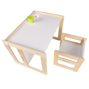 KiddyMoon Wooden Table with Chair for Kids Furniture Set for Baby Multifunctional Activity Play Set for Babies Children Bedroom Desk Montessori Toy TC-002, natural/white, Table: 61x44x44 cm/Chair: 30x30x30 cm