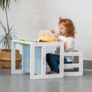 KiddyMoon Wooden Table with Chair for Kids Furniture Set for Baby Multifunctional Activity Play Set for Babies Children Bedroom Desk Montessori Toy TC-002, white/grey, Table: 61x44x44 cm/Chair: 30x30x30 cm