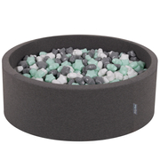 KiddyMoon round foam ballpit with star-shaped plastic balls for kids, Dark Grey: White/ Grey/ Mint