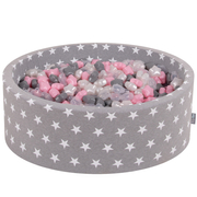 KiddyMoon round foam ballpit with star-shaped plastic balls for kids, Grey Stars: Pearl/ Grey/ Transparent/ Light Pink