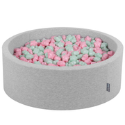 KiddyMoon round foam ballpit with star-shaped plastic balls for kids, Light Grey: Light Pink/ Mint