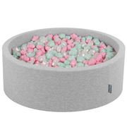 KiddyMoon round foam ballpit with star-shaped plastic balls for kids, Light Grey: Light Pink/ Pearl/ Mint