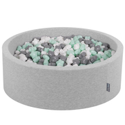 KiddyMoon round foam ballpit with star-shaped plastic balls for kids, Light Grey: White/ Grey Mint