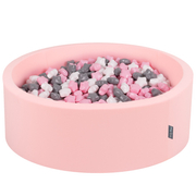 KiddyMoon round foam ballpit with star-shaped plastic balls for kids, Pink: White/ Grey/ Light Pink