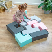 KiddyMoon soft foam cubes building blocks  for kids, Mix:  Light Grey-Dark Grey-Pink-Mint