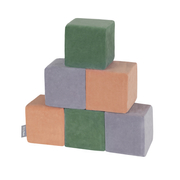 KiddyMoon velvet foam cubes for kids 14cm soft, Cubes: Forest Green-Desert Pink- Grey Mountains