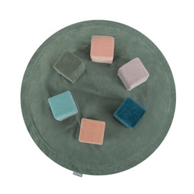 KiddyMoon velvet play mat and bag 2in1 for kids, Forest Green: White/ Grey/ Mint