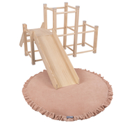 KiddyMoon wooden playground with a slide climbing frame for kids, natural