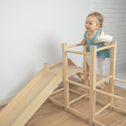 KiddyMoon wooden playground with a slide climbing frame for kids, natural