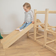 KiddyMoon wooden playground with a slide climbing frame for kids, natural