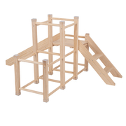 KiddyMoon wooden playground with a slide climbing frame for kids, natural