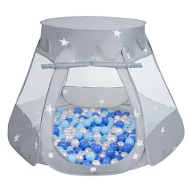 Play Tent Castle House Pop Up Ballpit Shell Plastic Balls For Kids, Grey: Babyblue/ Blue/ Pearl