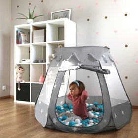 Play Tent Castle House Pop Up Ballpit Shell Plastic Balls For Kids, Grey: Grey/ White/ Babyblue